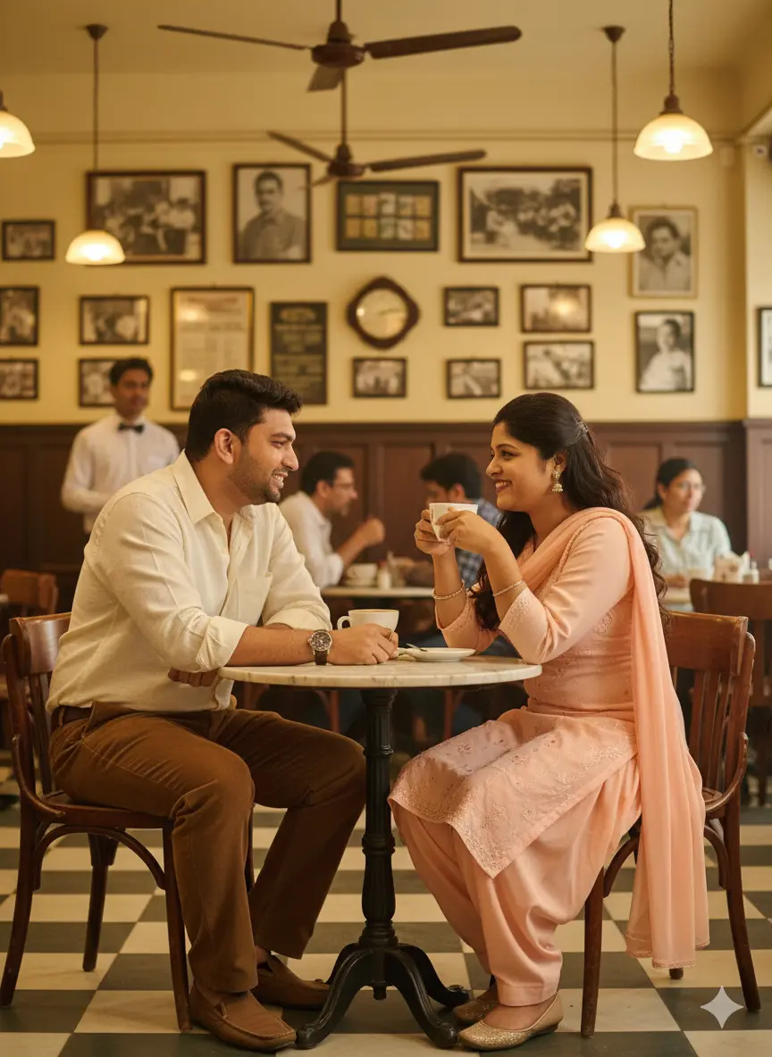 Retro 80s Coffee House Romance - Couple